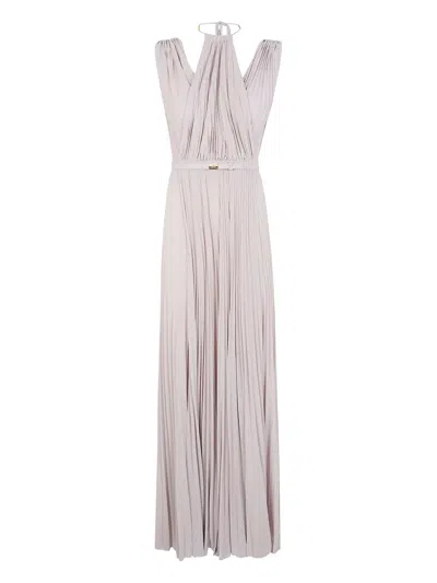 ELISABETTA FRANCHI BELTED LUREX MAXI DRESS