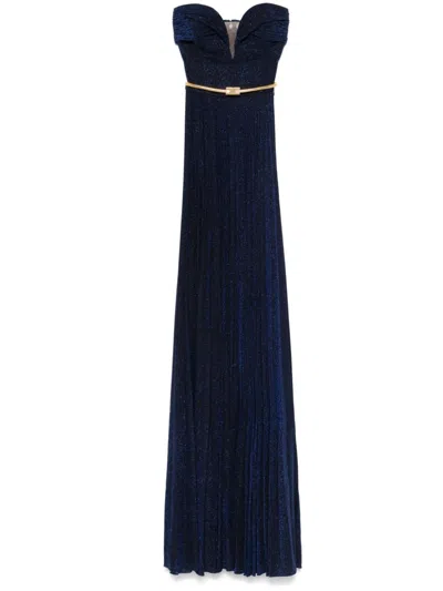 Elisabetta Franchi Belted Lurex Maxi Dress In Navy
