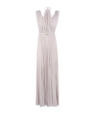 Elisabetta Franchi Belted Lurex Maxi Dress In Gray