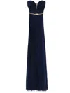 Elisabetta Franchi Belted Lurex Maxi Dress In Navy