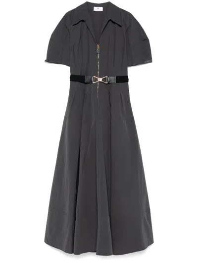 Elisabetta Franchi Belted Midi Dress In Gray