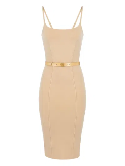 Elisabetta Franchi Belted Midi Dress In Neutral