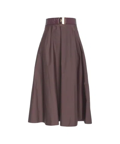 Elisabetta Franchi Belted Midi Skirt In Brown