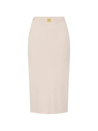 Elisabetta Franchi Belted Midi Skirt In Neutral