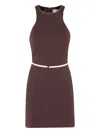 Elisabetta Franchi Mini Dress With High Neckline And Removable Belt In Brown