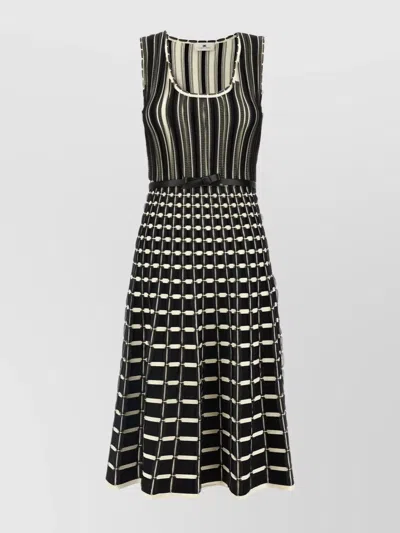 ELISABETTA FRANCHI BELTED ORGANZA STRIPED MIDI DRESS