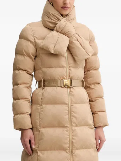 Elisabetta Franchi Belted Padded Coat In Neutral