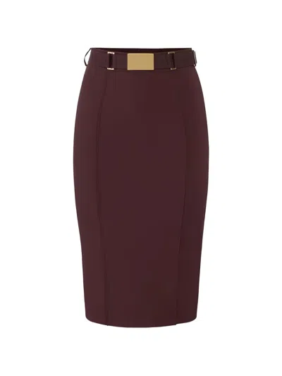 Elisabetta Franchi Belted Pencil Midi Skirt In Burgundy