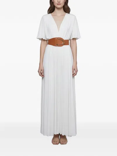 Pre-owned Elisabetta Franchi Belted Pleated Maxi Dress In White