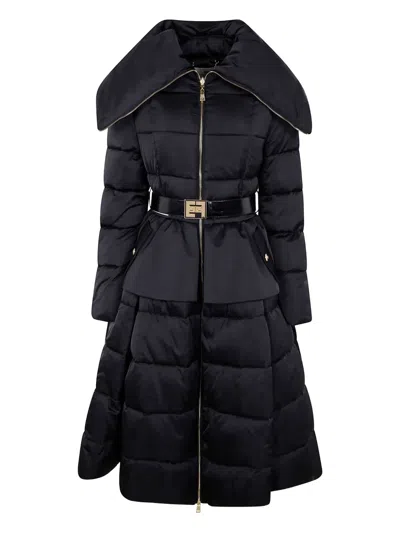 Elisabetta Franchi Belted Quilted Coat In Black