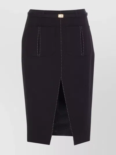 ELISABETTA FRANCHI BELTED SKIRT WITH FRONT SPLIT AND POCKETS