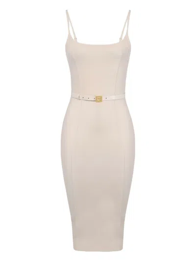Elisabetta Franchi Belted Sleeveless Dress In Neutral