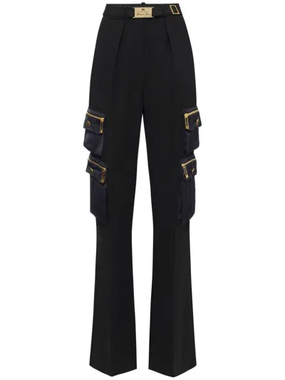 Elisabetta Franchi High Waist Wide Leg Trousers With Cargo Pockets In Black