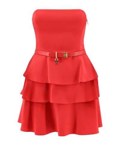 Elisabetta Franchi Belted Tiered Mini Dress In Transparent