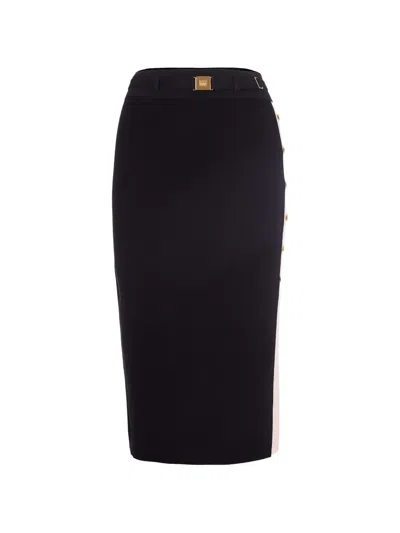 Elisabetta Franchi Midi Skirt With Viscose Bands And Jacquard Detailing In Black