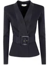 Elisabetta Franchi Belted V Neck Tricot Sweater In Black