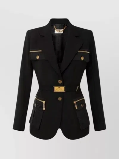 ELISABETTA FRANCHI BELTED WAIST JACKET GOLD-TONE HARDWARE