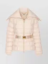 Elisabetta Franchi Short Down Jacket With Belt In Neutral