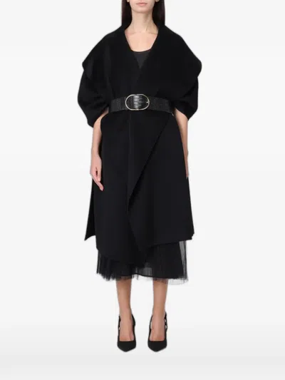 Elisabetta Franchi Belted Wool Cape In Black