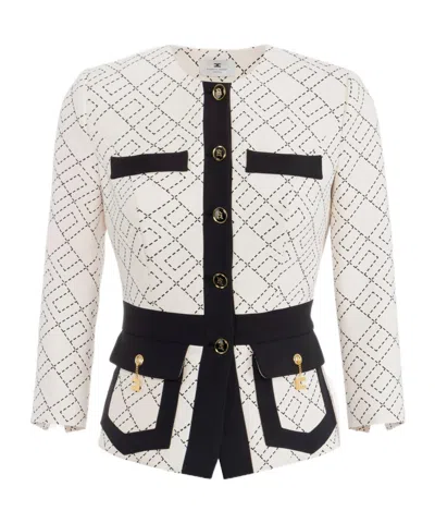 ELISABETTA FRANCHI GEOMETRIC-PATTERN BUTTON DOUBLE-CREPE JACKET
