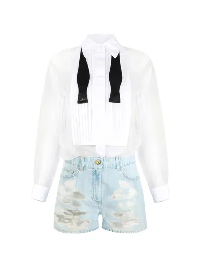 Elisabetta Franchi Bib Distressed Romper Suit In White