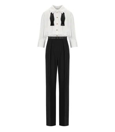 Elisabetta Franchi Bicolor Jumpsuit With Necktie In White