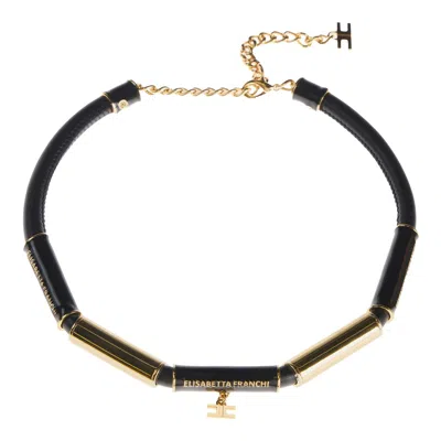 Elisabetta Franchi Logo Necklace In Black
