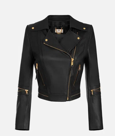 Elisabetta Franchi Zipped Biker Jacket In Black