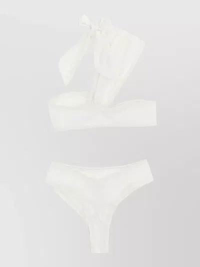 Elisabetta Franchi Bikini Jewel Asymmetrical Halter Neck Gold Accents In White