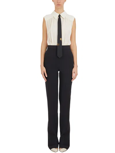Elisabetta Franchi Black And White Women's Jumpsuit With Padded Straps And Invisible Zipper