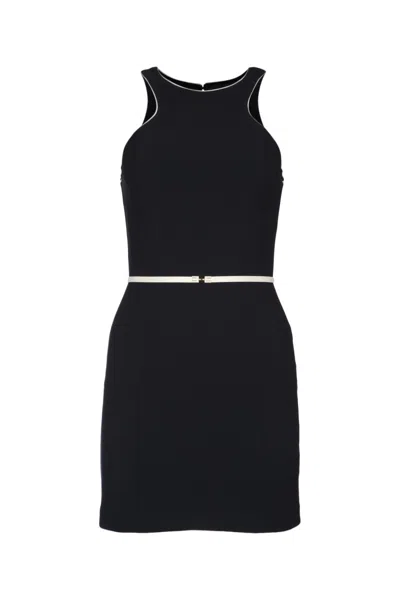 ELISABETTA FRANCHI BLACK BELTED CREPE MINI DRESS