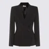 Elisabetta Franchi Double-breasted Jacket With Satin Details In Black