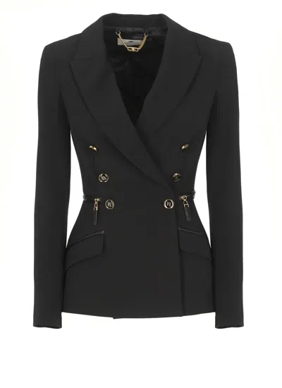 Elisabetta Franchi Crepe Double-breasted Blazer In Black
