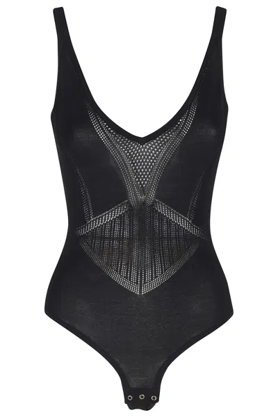 Elisabetta Franchi Black Body Tricot Geometric Viscose-blend Bodysuit