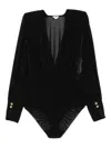Elisabetta Franchi Pleated-panel Button-cuff Bodysuit In Black