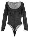 Elisabetta Franchi Sheer Black Bodysuit With Subtle Hexagonal Mesh In Black