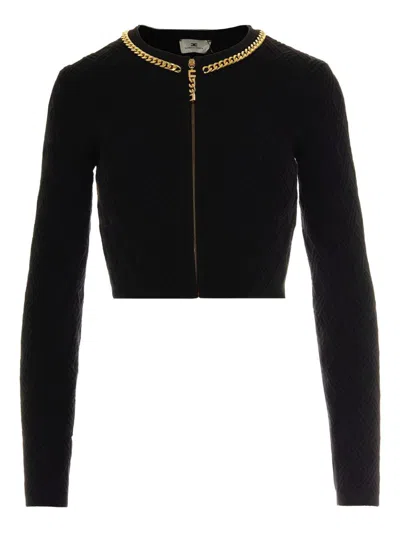 ELISABETTA FRANCHI BLACK CARDIGAN WITH ZIP AND GOLD CHAIN ELISABETTA FRANCHI