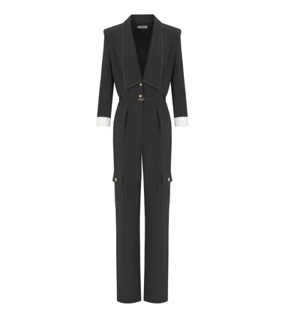 ELISABETTA FRANCHI BLACK CARGO JUMPSUIT