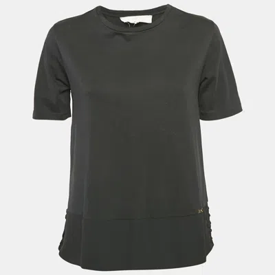 Pre-owned Elisabetta Franchi Black Chiffon And Jersey Lace-up Detail Top S