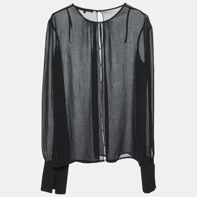 Pre-owned Elisabetta Franchi Black Chiffon Back Slit Detail Sheer Blouse L