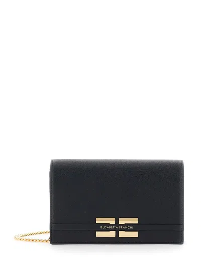 Elisabetta Franchi Black Clutch Bag With Logo Lettering On The Front And Chain Shoulder Strap In Eco Leather Woman
