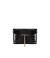 Elisabetta Franchi Black Clutch With Croco-print And Tassel In Black