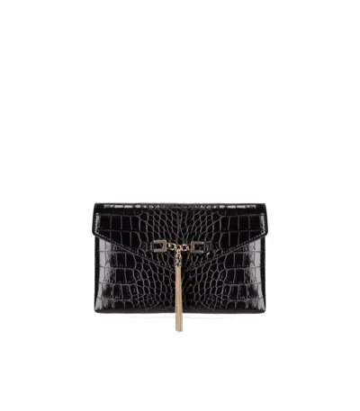 Elisabetta Franchi Black Clutch With Croco-print And Tassel