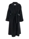 Elisabetta Franchi Black Coat With Notched Revers And Front Belt Closure In Wool Woman In Black