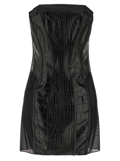 ELISABETTA FRANCHI BLACK COCONUT TEXTURE DRESS