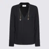 Elisabetta Franchi Chain Detail V-neck Pleated Back Top In Black