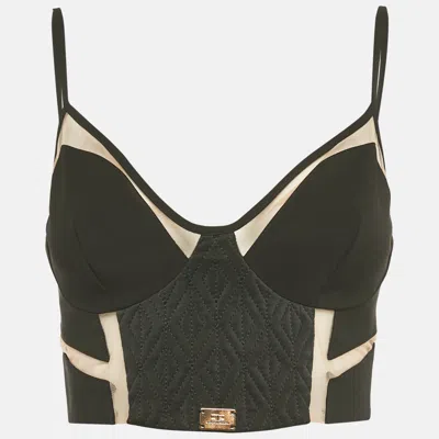 Pre-owned Elisabetta Franchi Black Crepe & Mesh Detailed Strappy Bustier Top S