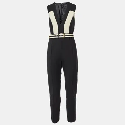 Pre-owned Elisabetta Franchi Black Crepe Belted Jumpsuit L