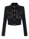 Elisabetta Franchi Jacket In Technical Fabric With Faux Leather Details In Black