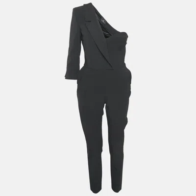 Pre-owned Elisabetta Franchi Black Crepe Corset Inset One Shoulder Jumpsuit M